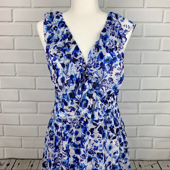 🔥RACHEL RACHEL ROY🔥A-LINE FLORAL PRINT RUFFLED DRESS BLUE & WHITE SIZE 10 NWT - Picture 5 of 7